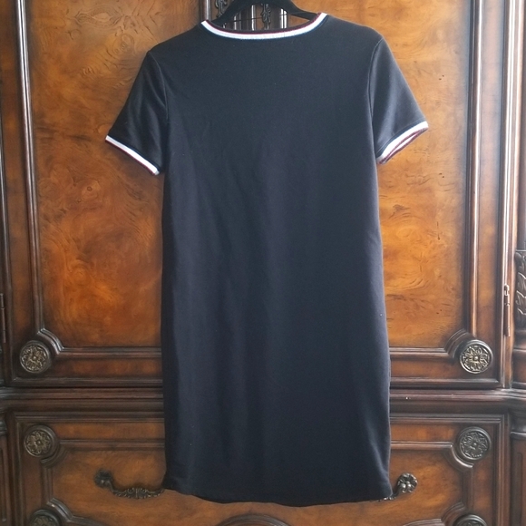 Cable & Gauge Black Striped Knee Length Short Sleeve T-shirt Dress Zip Up Collar - Picture 2 of 8